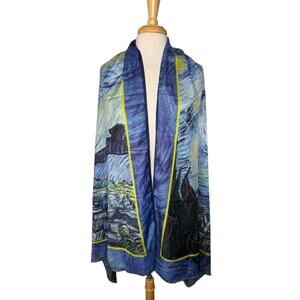 RAINCAPER Van Gogh Starry Night Silk Blend Shawl Art To Wear One Size Wrap